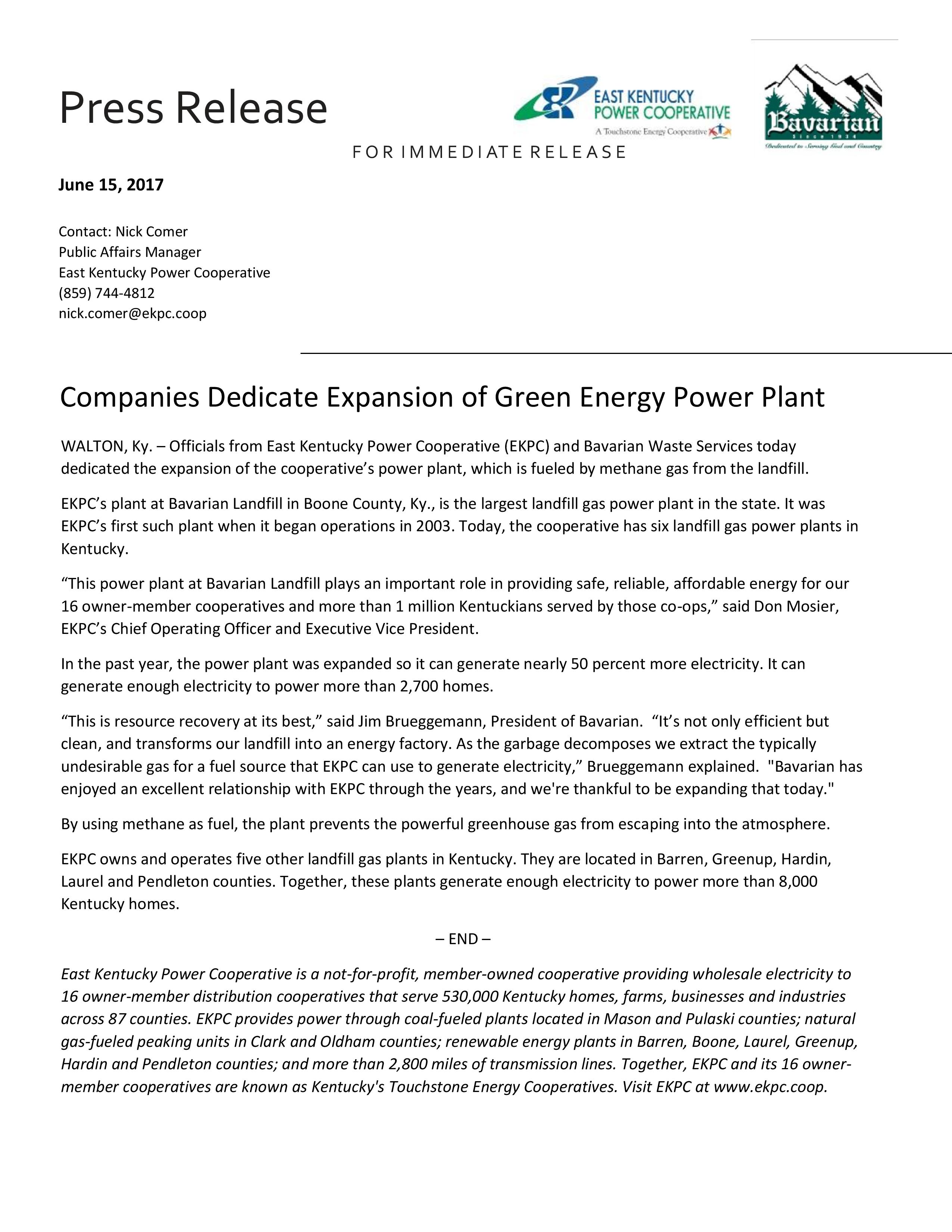 Bavarian/EKPC Press Release Bavarian Waste